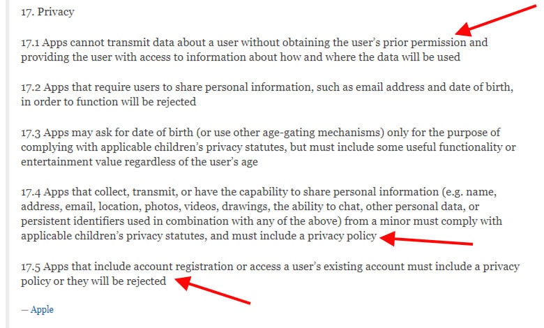 Apple's App Store Guidelines require a Privacy Policy