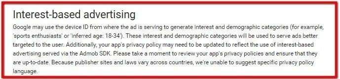 Interest-based policies in Google AdMob SDK