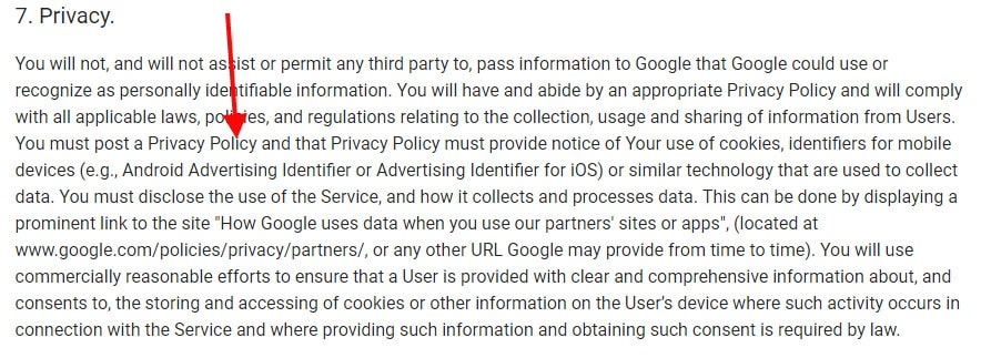 Google Firebase Analytics' Terms of Service requires a Privacy Policy and disclosures